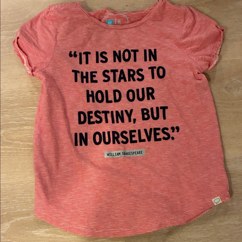 GAP Red Stripe Kids Tee with Shakespeare Quote Worn1x